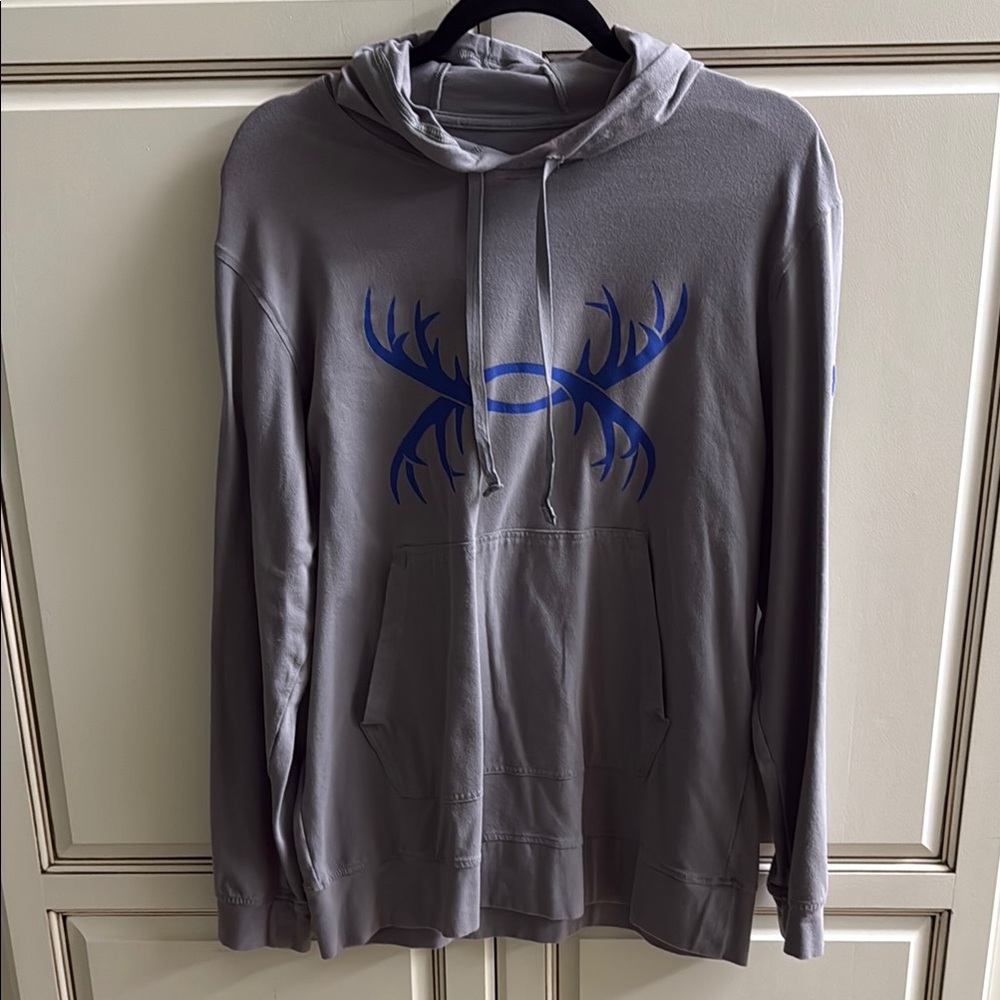 Gray Hoodie with Blue Antler Design